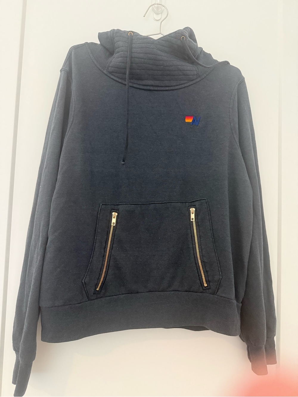 Aviator Nation Navy Pullover Hoodie with Gold Zippers